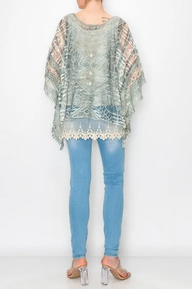 Bali Crochet Denim Print Top