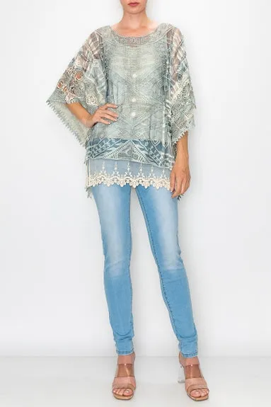 Bali Crochet Denim Print Top