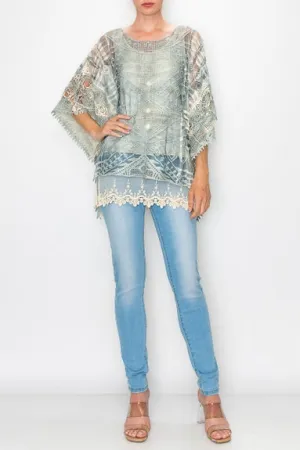 Bali Crochet Denim Print Top