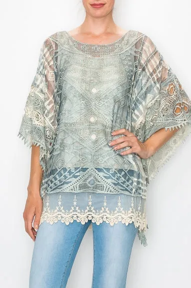 Bali Crochet Denim Print Top