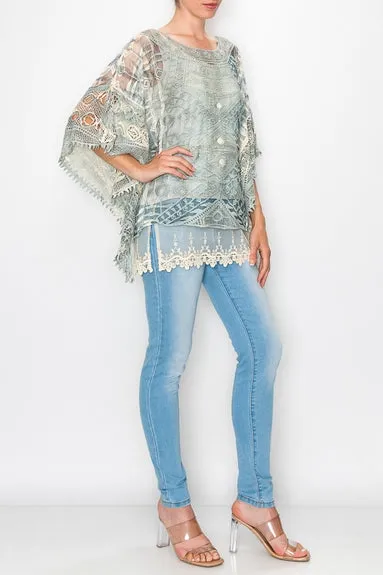 Bali Crochet Denim Print Top