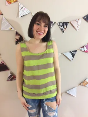 BCBGeneration Lime Green Stripe Sleeveless Top - Medium