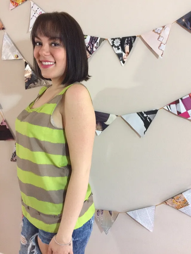 BCBGeneration Lime Green Stripe Sleeveless Top - Medium