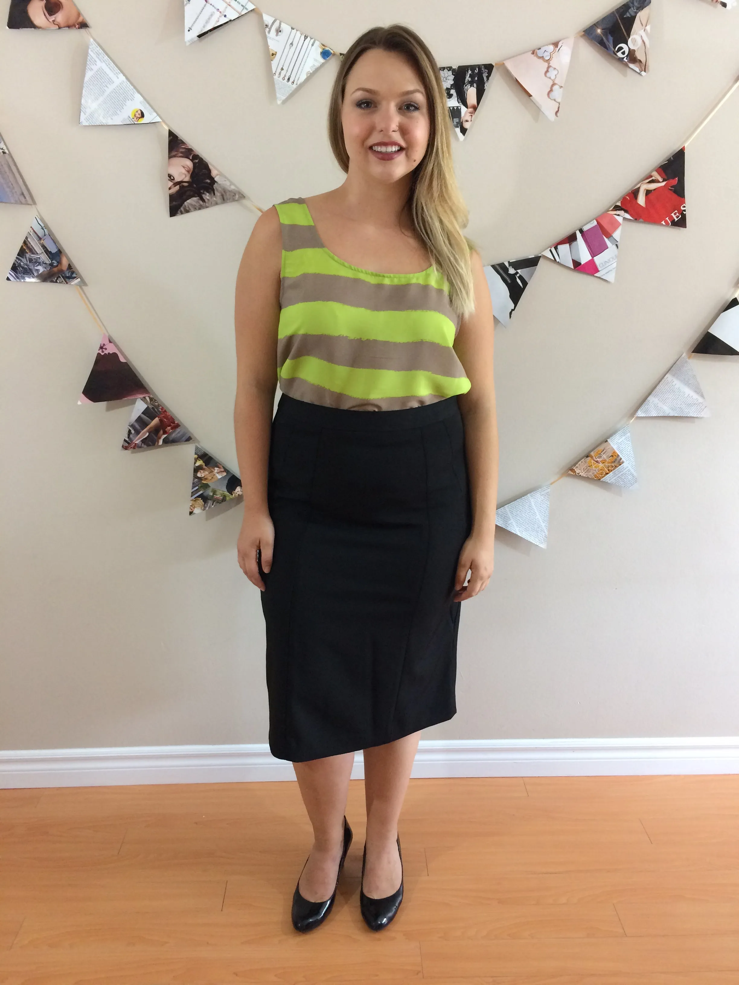 BCBGeneration Lime Green Stripe Sleeveless Top - Medium