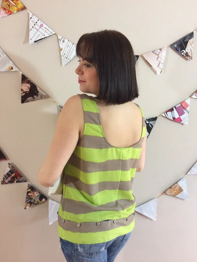 BCBGeneration Lime Green Stripe Sleeveless Top - Medium