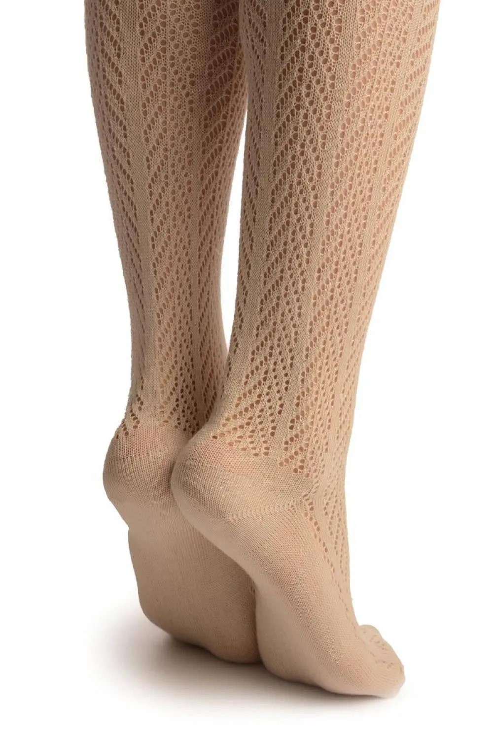 Beige Chevron Crochet Knit With Lace Trim