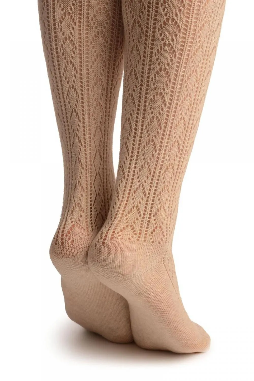 Beige Diamond Crochet Knit With Wide Lace Trim