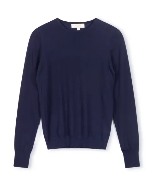 Beige Navy Knit Crewneck W-12959