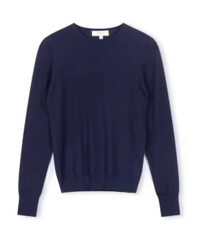 Beige Navy Knit Crewneck W-12959