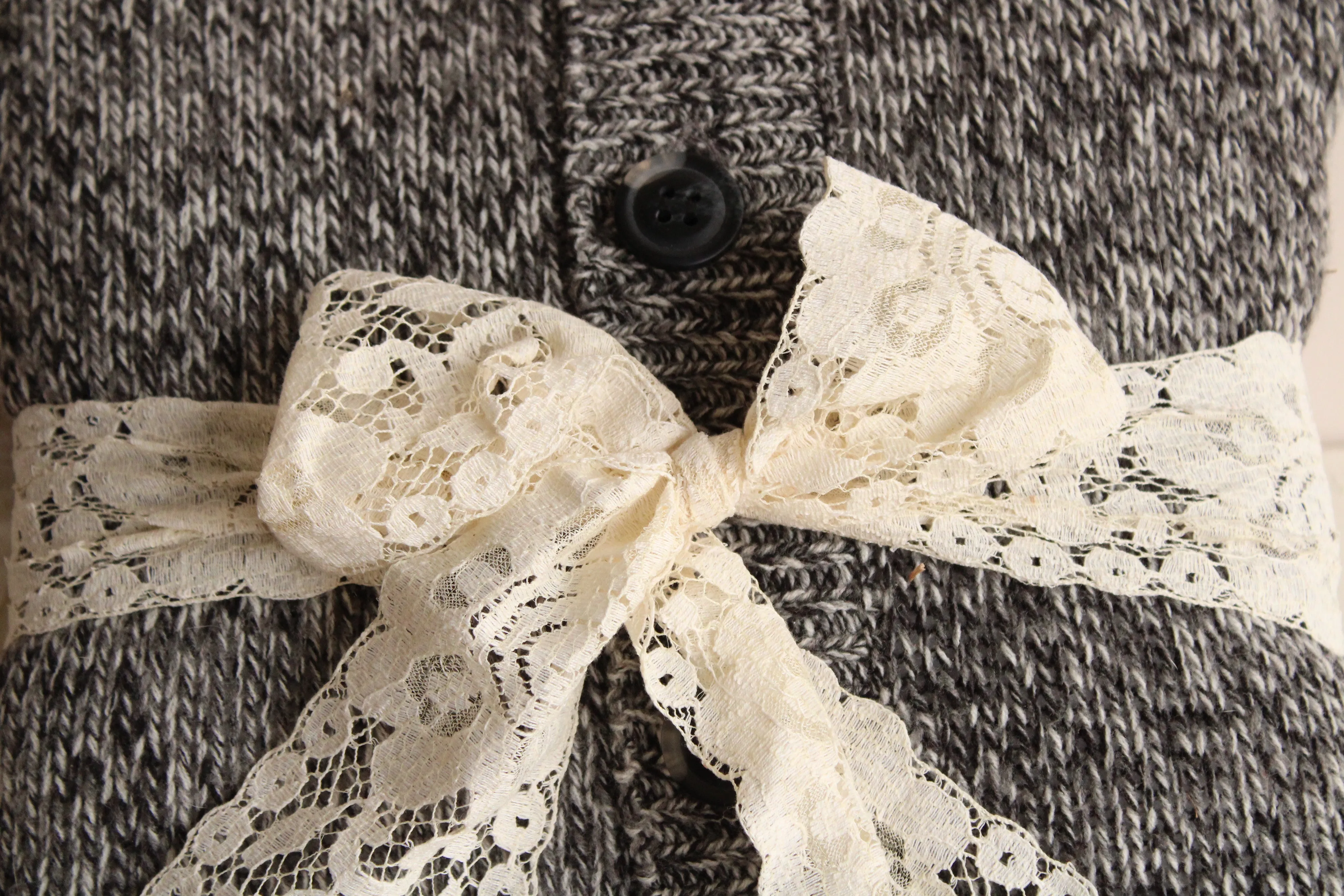Belted Lace Sweater Pillow with Buttons