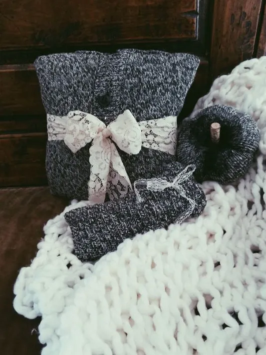 Belted Lace Sweater Pillow with Buttons