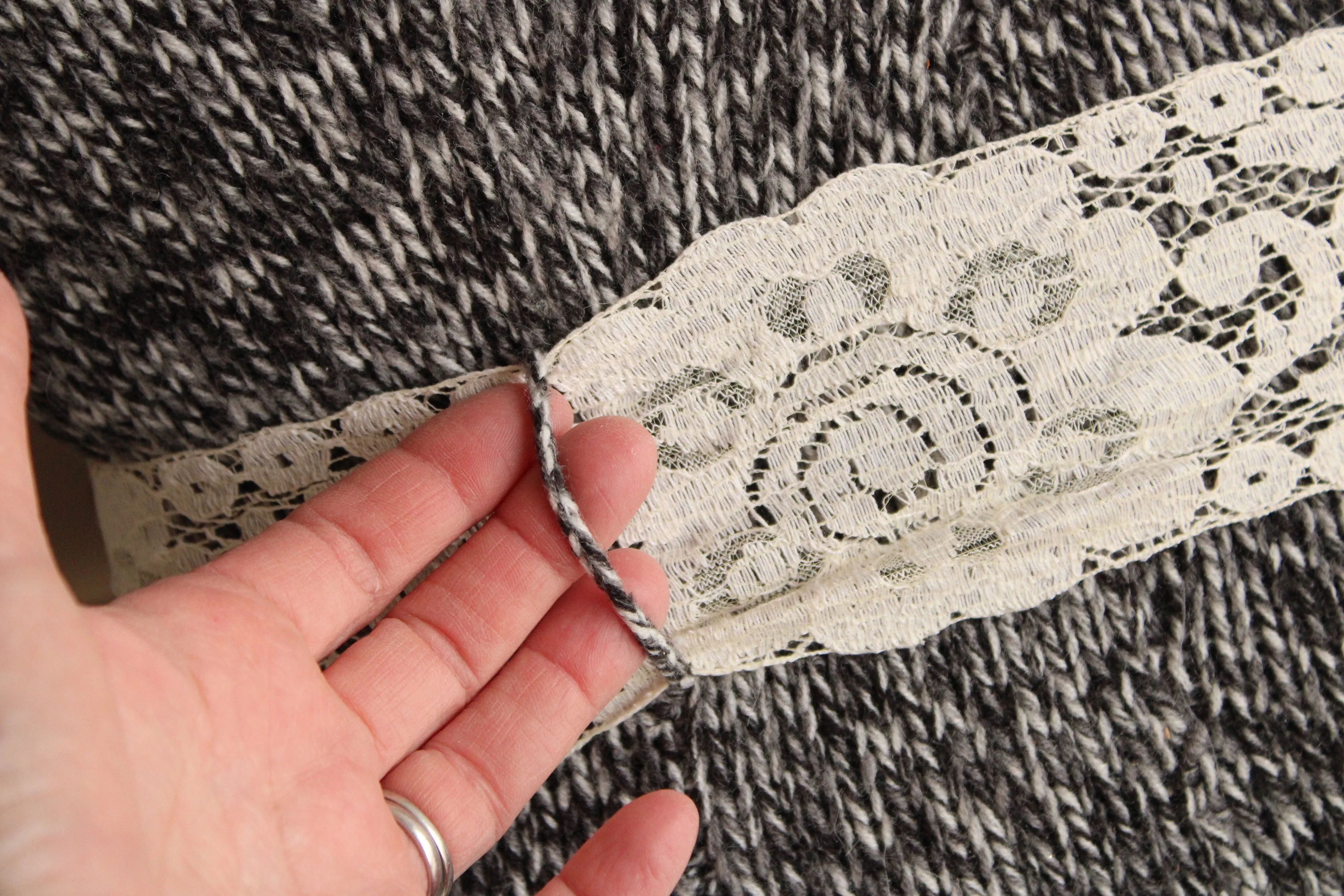 Belted Lace Sweater Pillow with Buttons