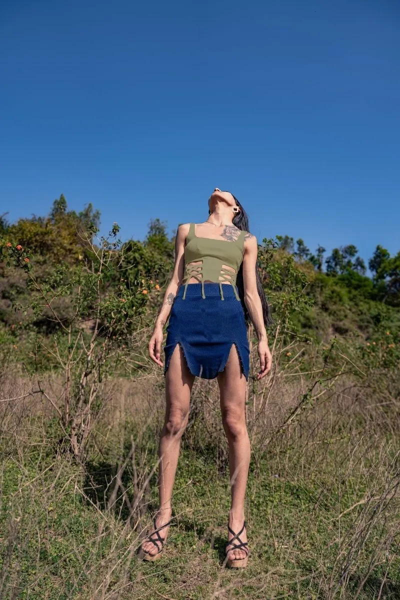 Bianca Top - Cotton Knit Crop Top | Olive Green