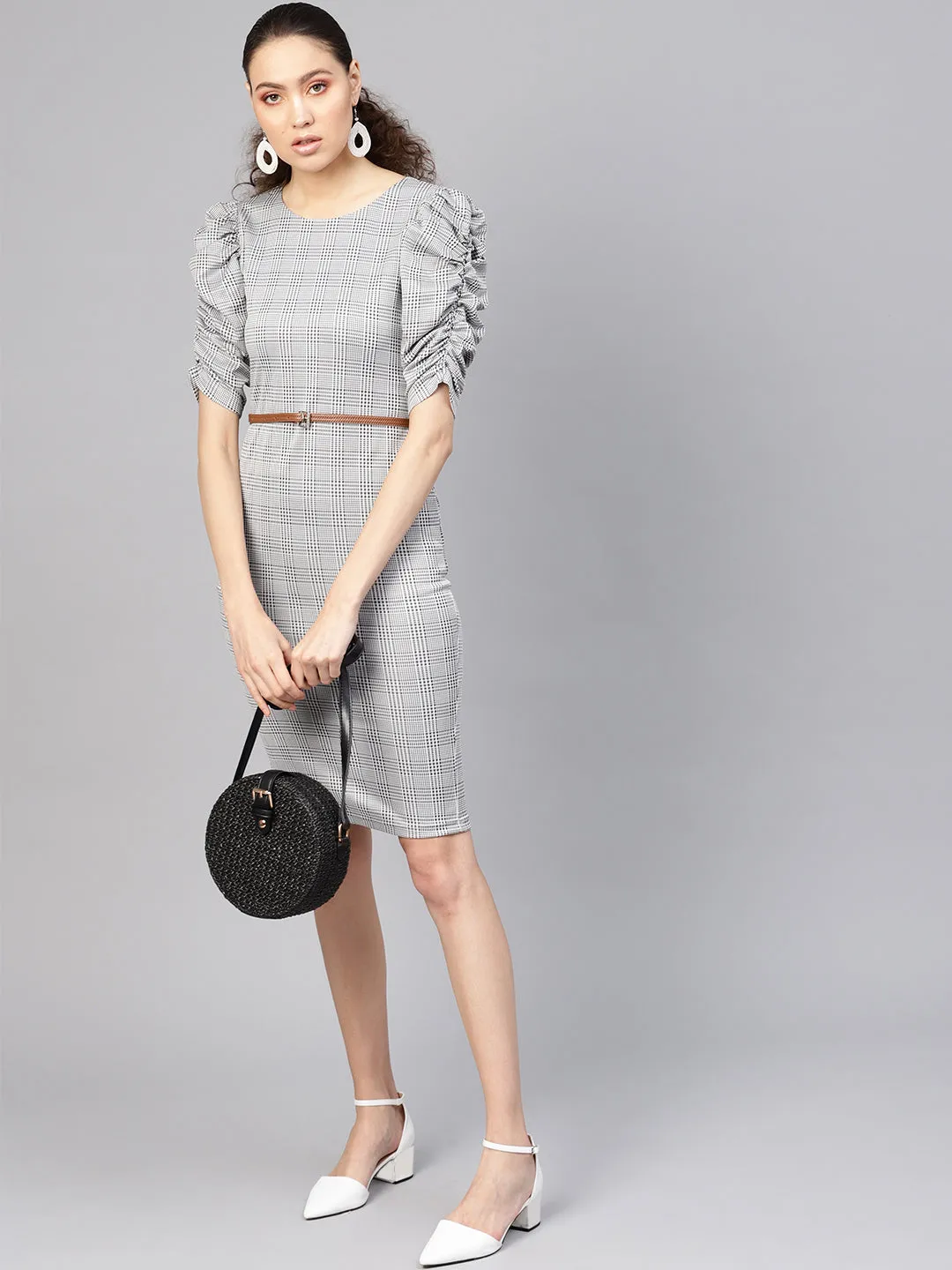 Black & Grey Belted Bodycon Dress