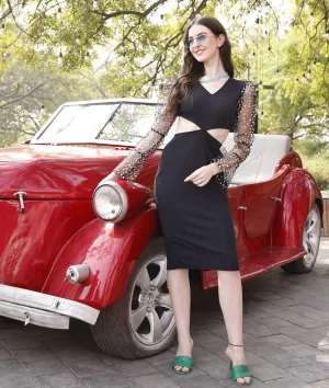 Black Flared Sleeve Cut-Outs Dress