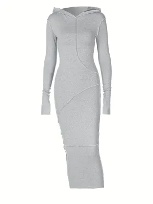 Black Hooded Maxi Dress with Contrast Stitching
