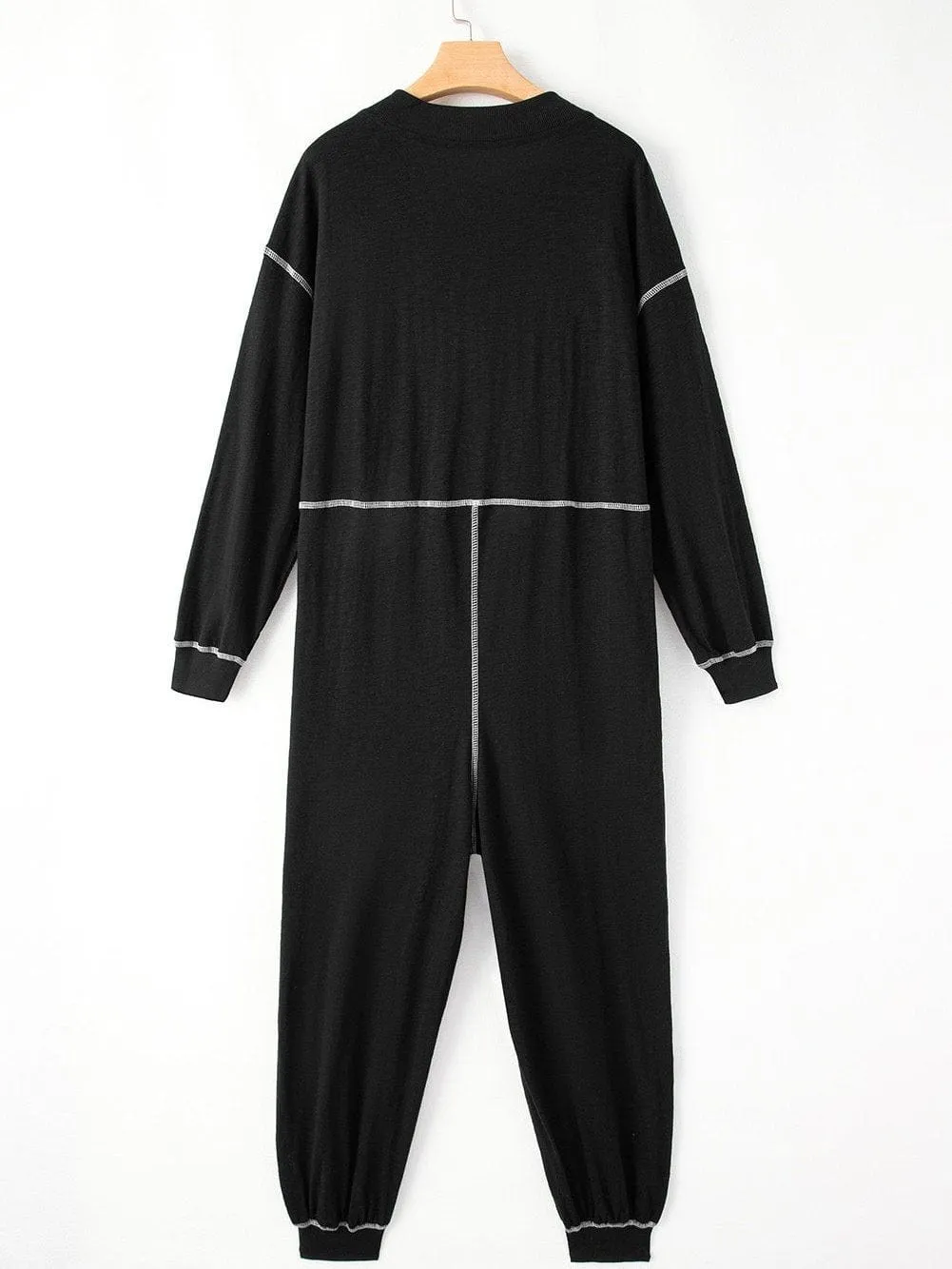 Black Hooded Maxi Dress with Contrast Stitching