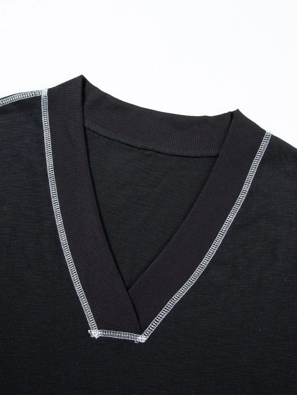 Black Hooded Maxi Dress with Contrast Stitching