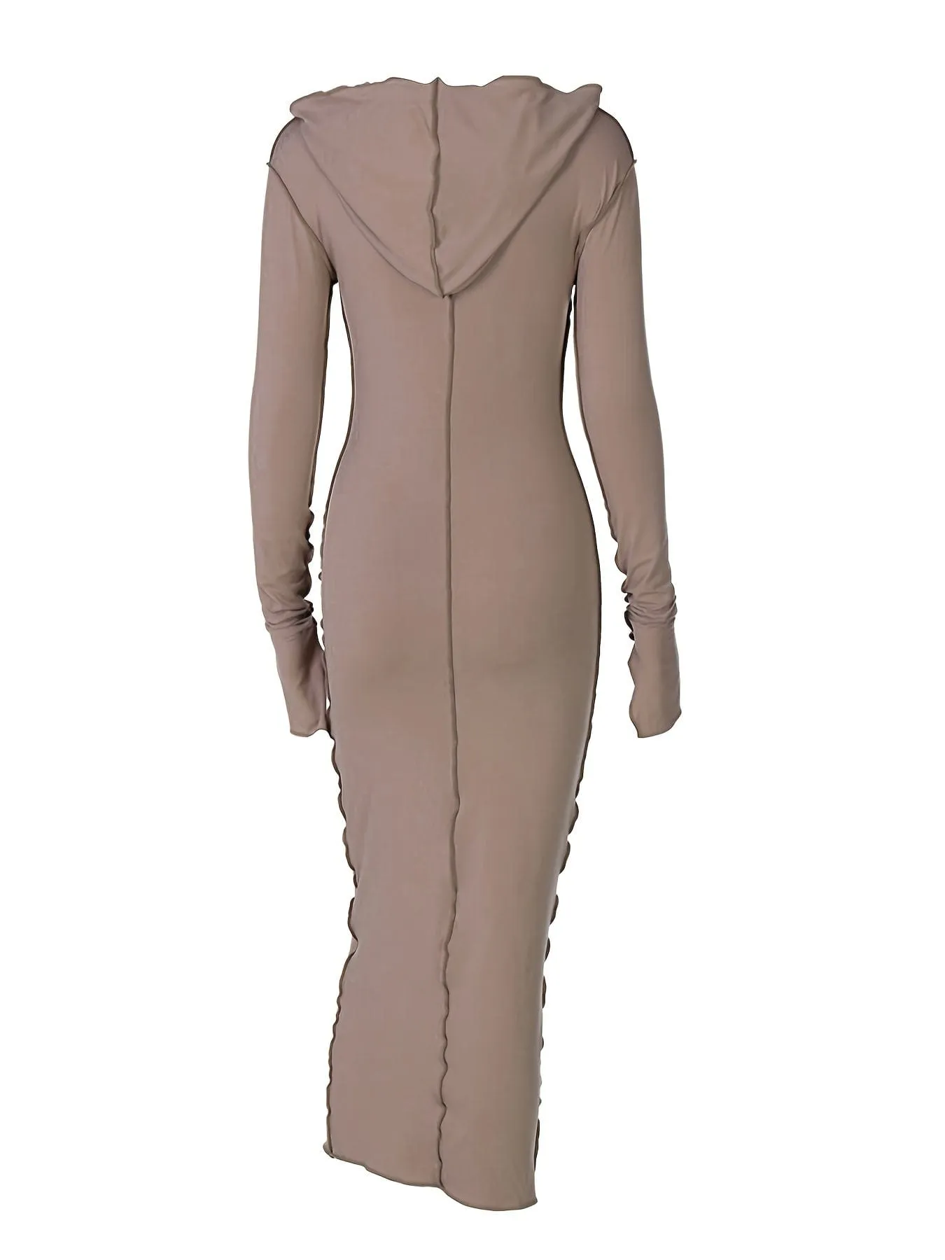 Black Hooded Maxi Dress with Contrast Stitching