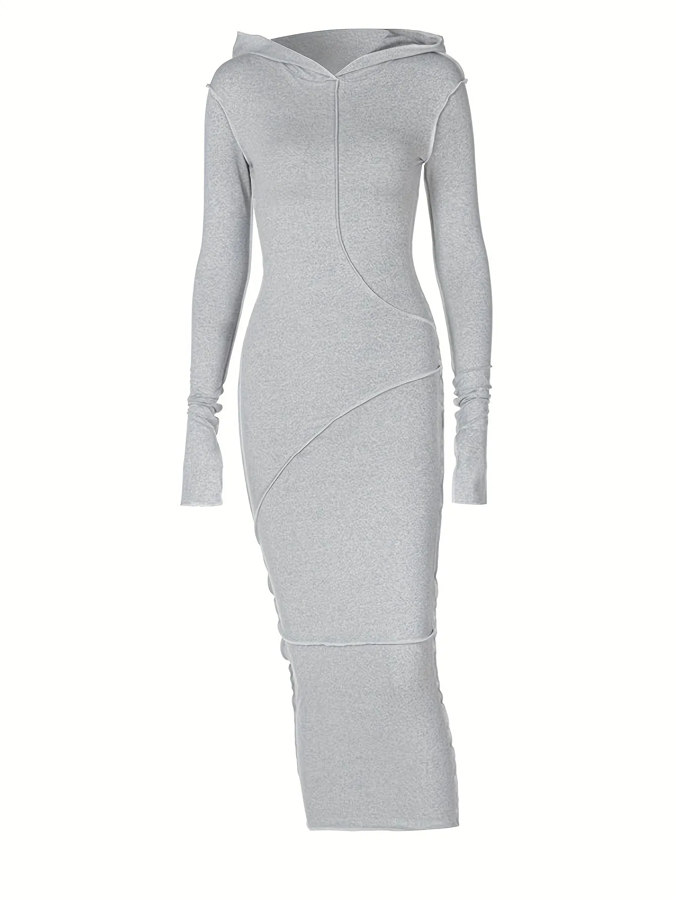 Black Hooded Maxi Dress with Contrast Stitching