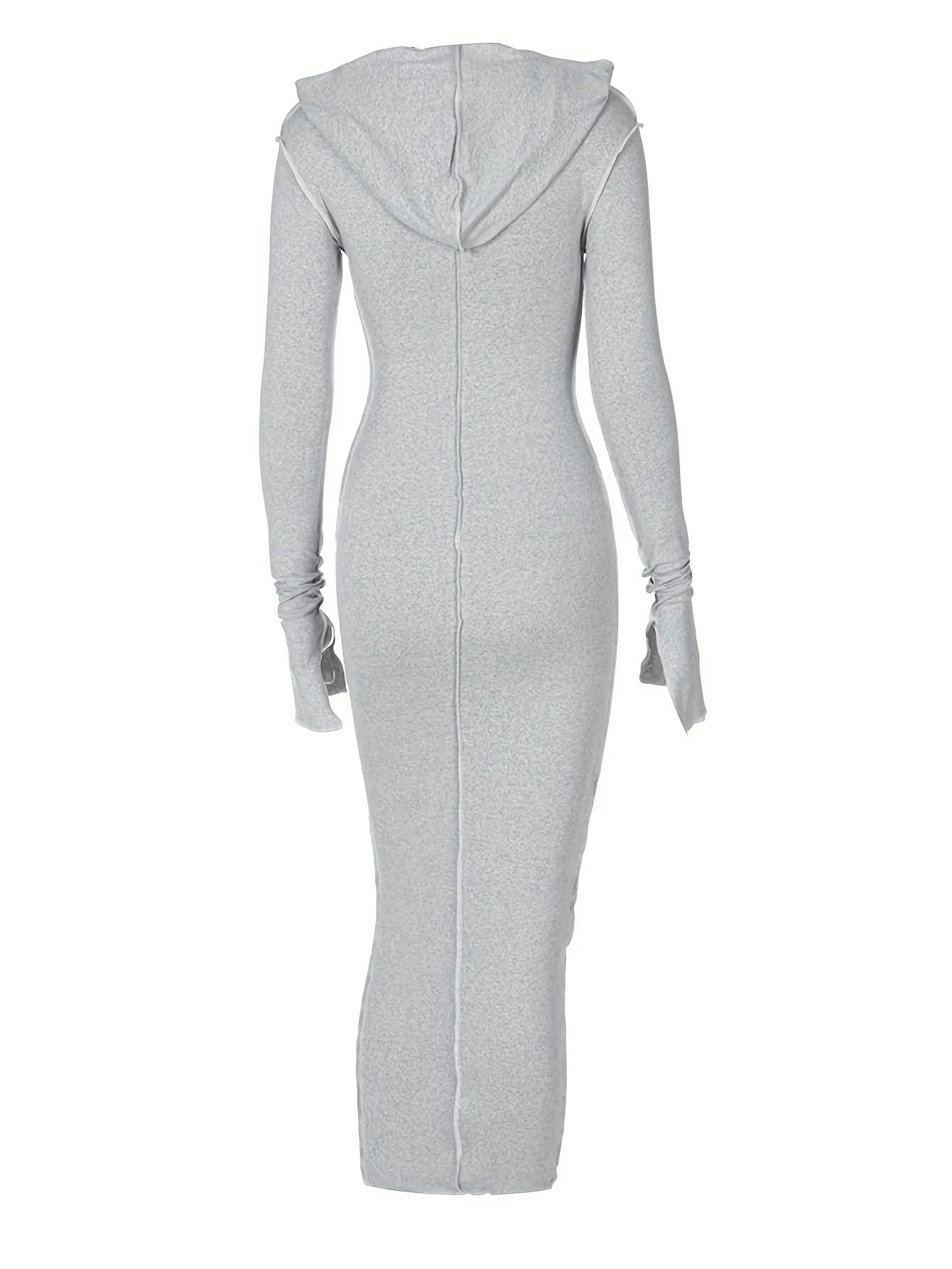 Black Hooded Maxi Dress with Contrast Stitching