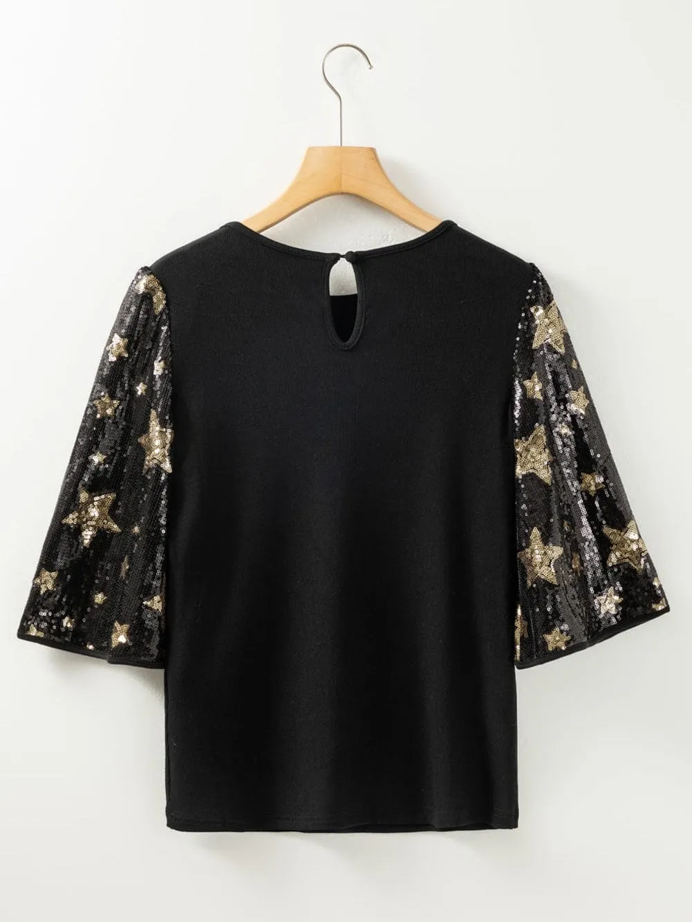 Black Knit Top with Gold Star Sequins