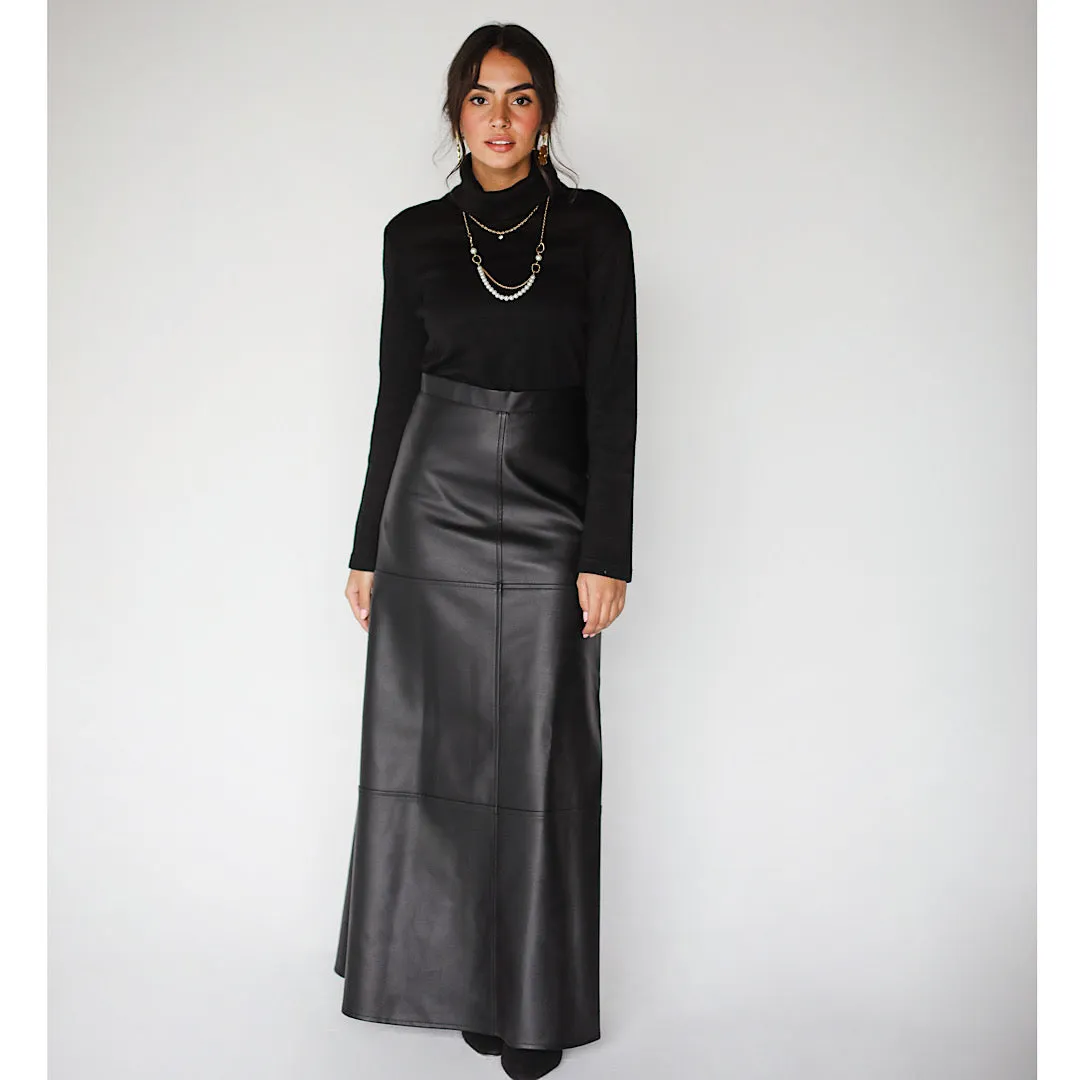 Black leather long skirt