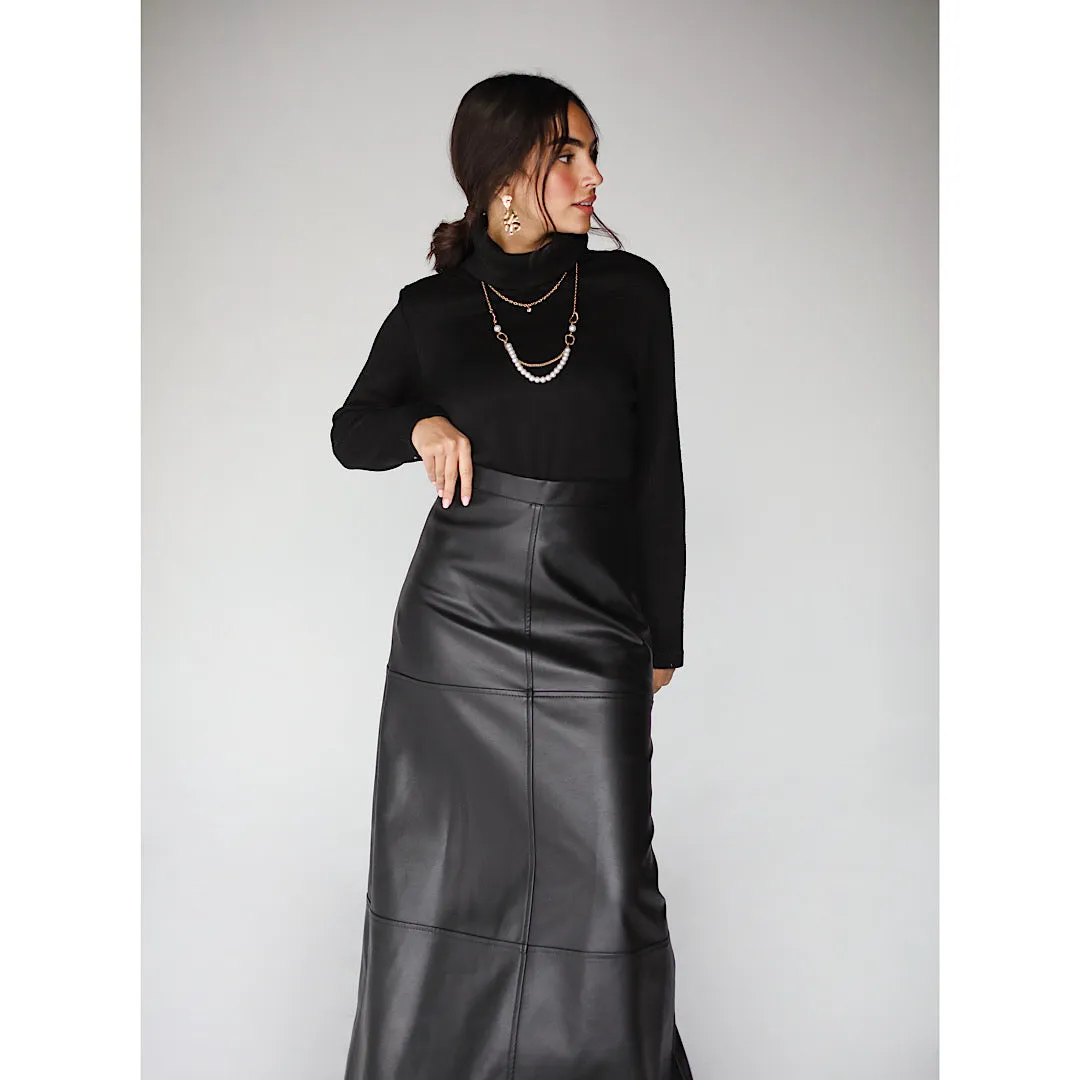 Black leather long skirt