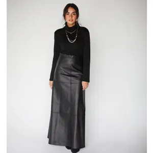 Black leather long skirt
