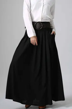 Black long pleated maxi skirt, sofe linen skirt 0904#