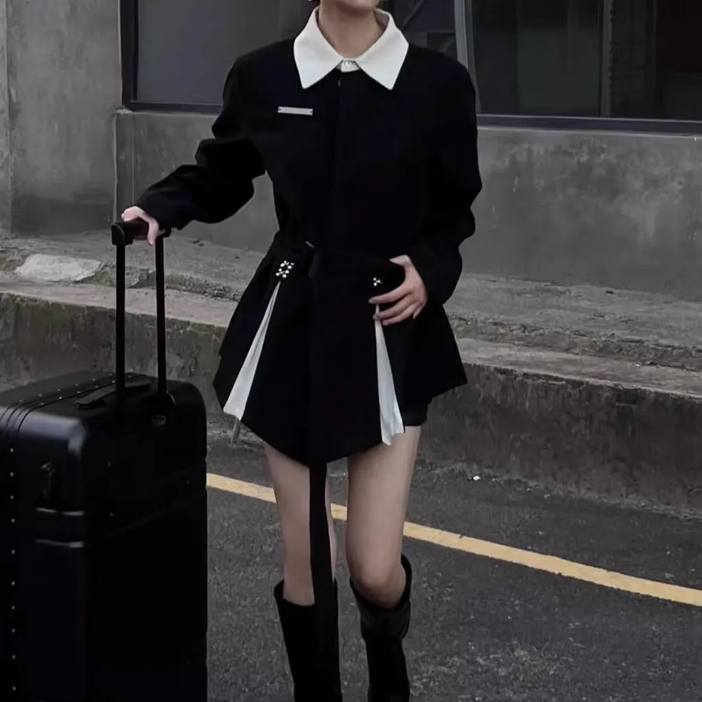 Black Long Sleeve Fake Two Piece Suit Dress