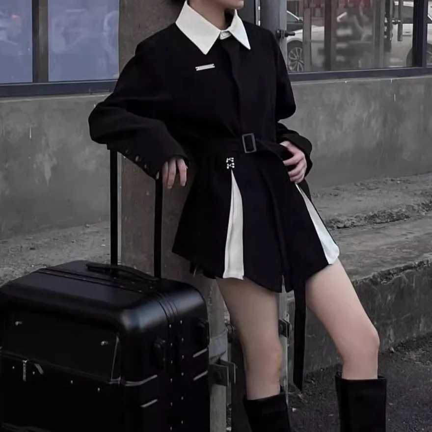 Black Long Sleeve Fake Two Piece Suit Dress