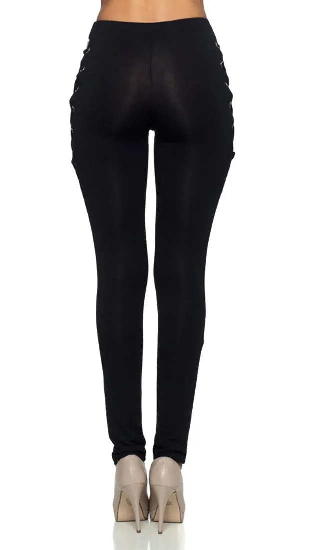 Black Skinny Pant Sexy Lace Up Hip Ties