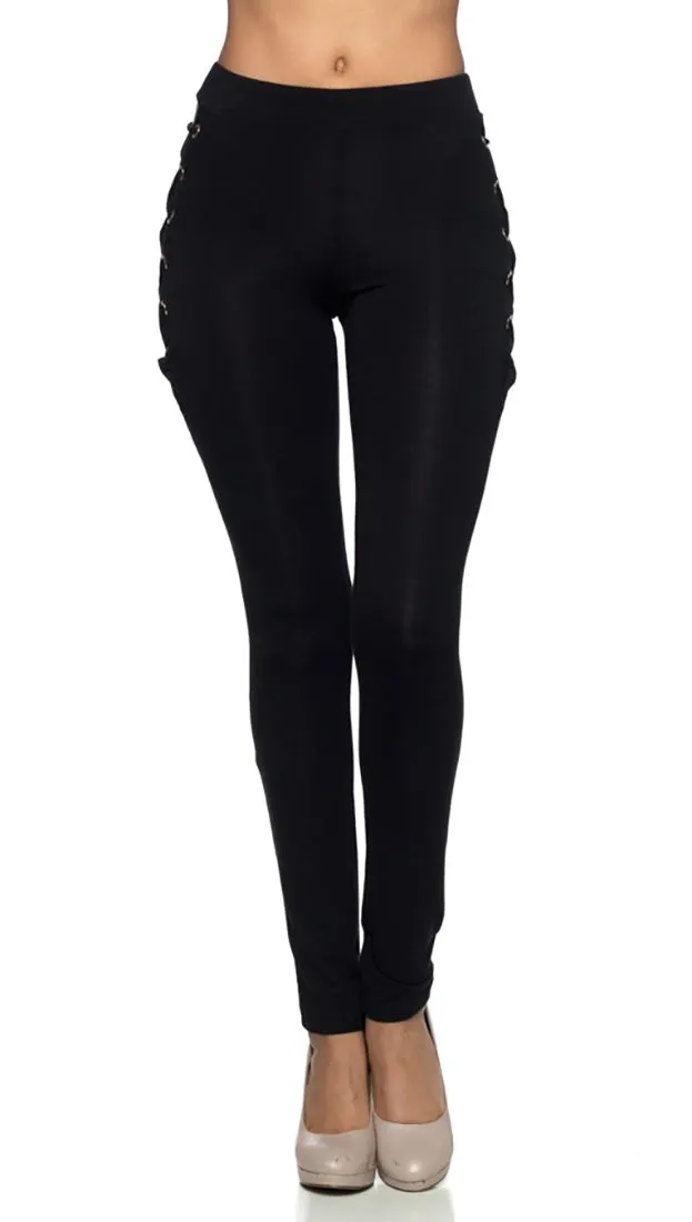 Black Skinny Pant Sexy Lace Up Hip Ties