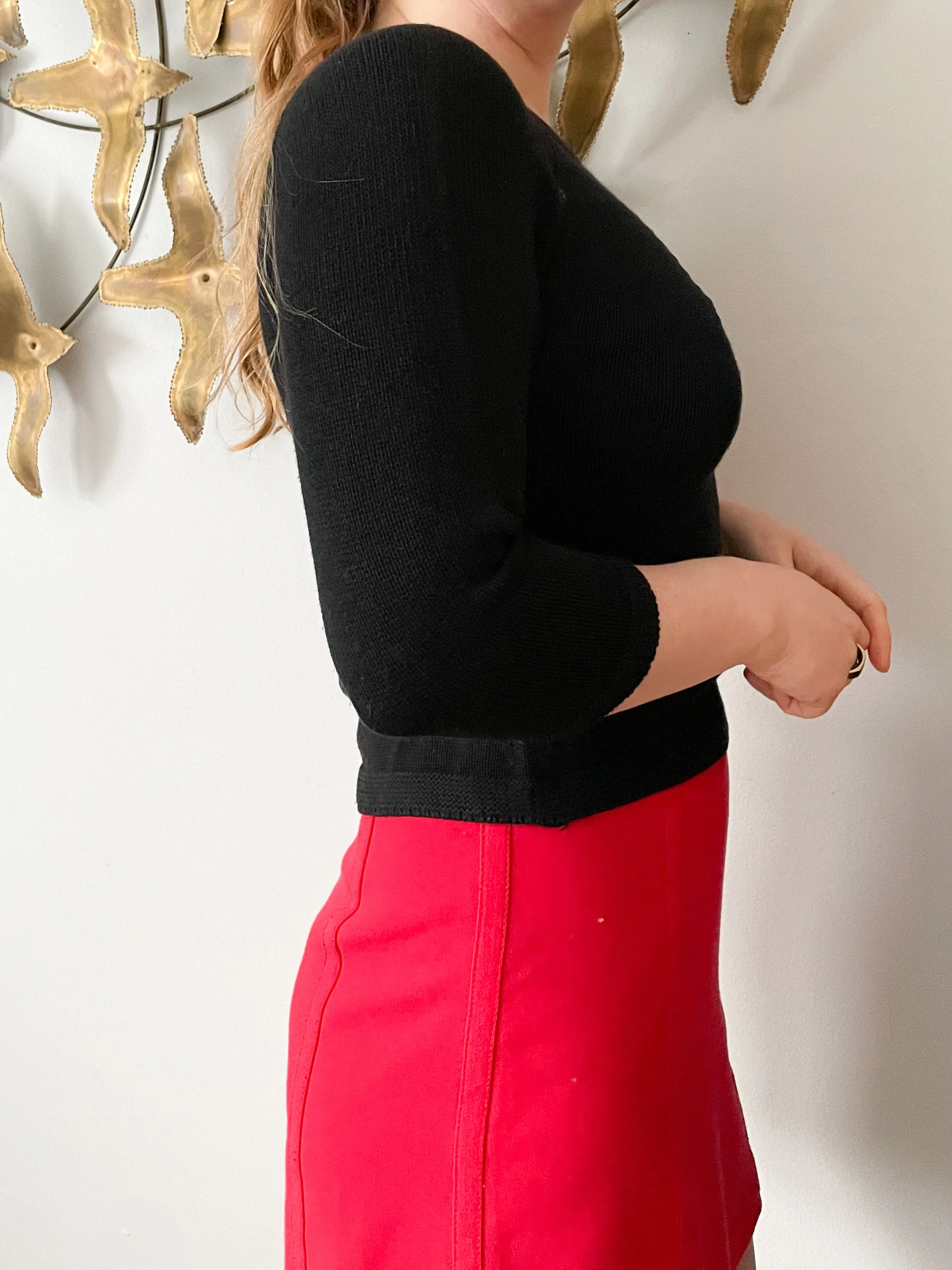 Black Stretch Knit Boat Neck 3/4 Sleeve Top - XS/S