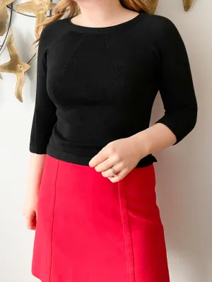 Black Stretch Knit Boat Neck 3/4 Sleeve Top - XS/S