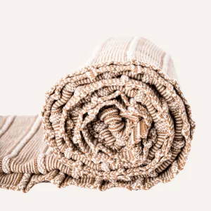 bläanks | Sustainable Rolled Texture Throw Blanket | Camel   Greggio