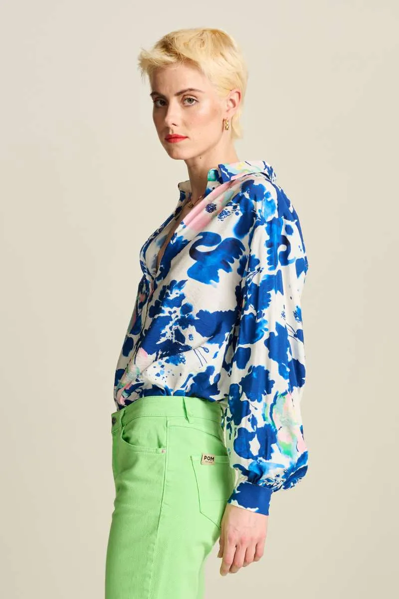Blouse SP7729 in Violet Crane Birds Blue by POM Amsterdam
