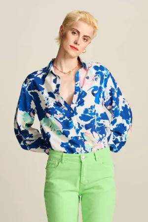 Blouse SP7729 in Violet Crane Birds Blue by POM Amsterdam