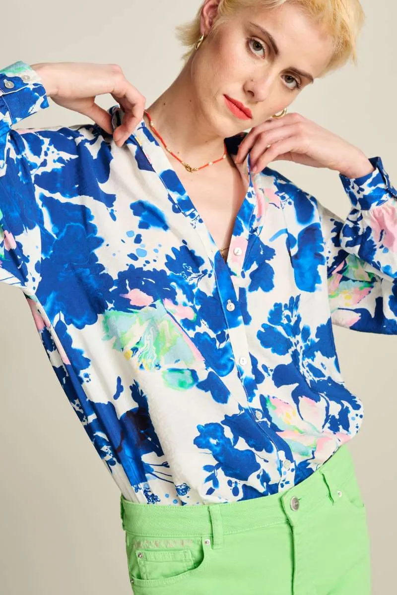 Blouse SP7729 in Violet Crane Birds Blue by POM Amsterdam