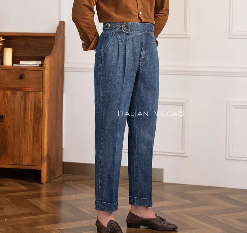 Blue Denim Jeans Gurkha Trouser Pants for Men by Italian Vega® (Limited Edition)