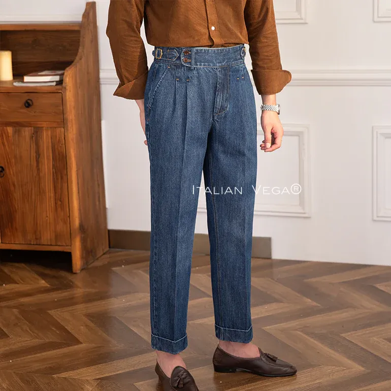 Blue Denim Jeans Gurkha Trouser Pants for Men by Italian Vega® (Limited Edition)