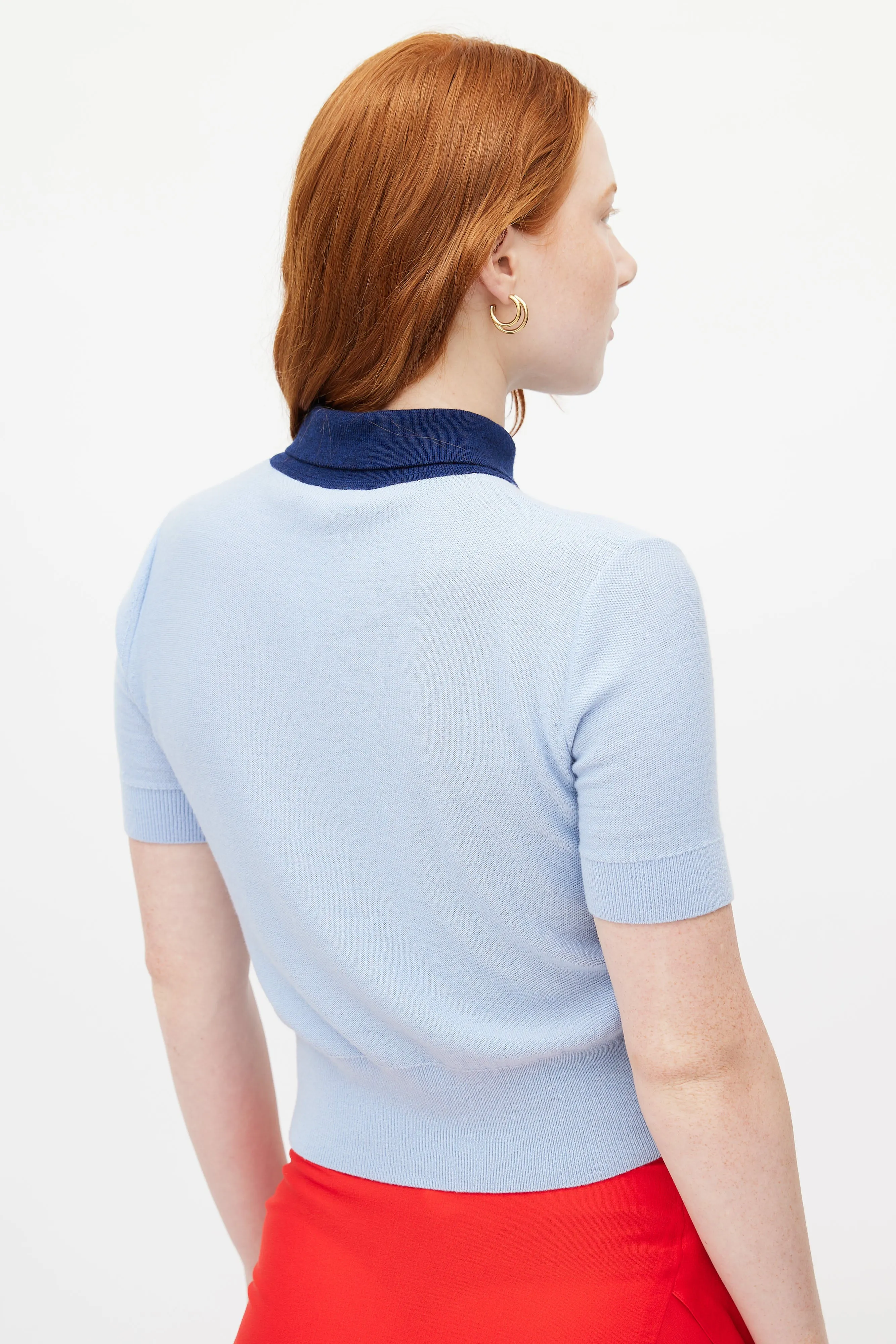 Blue Knit Collared Top
