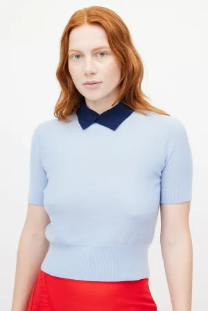 Blue Knit Collared Top