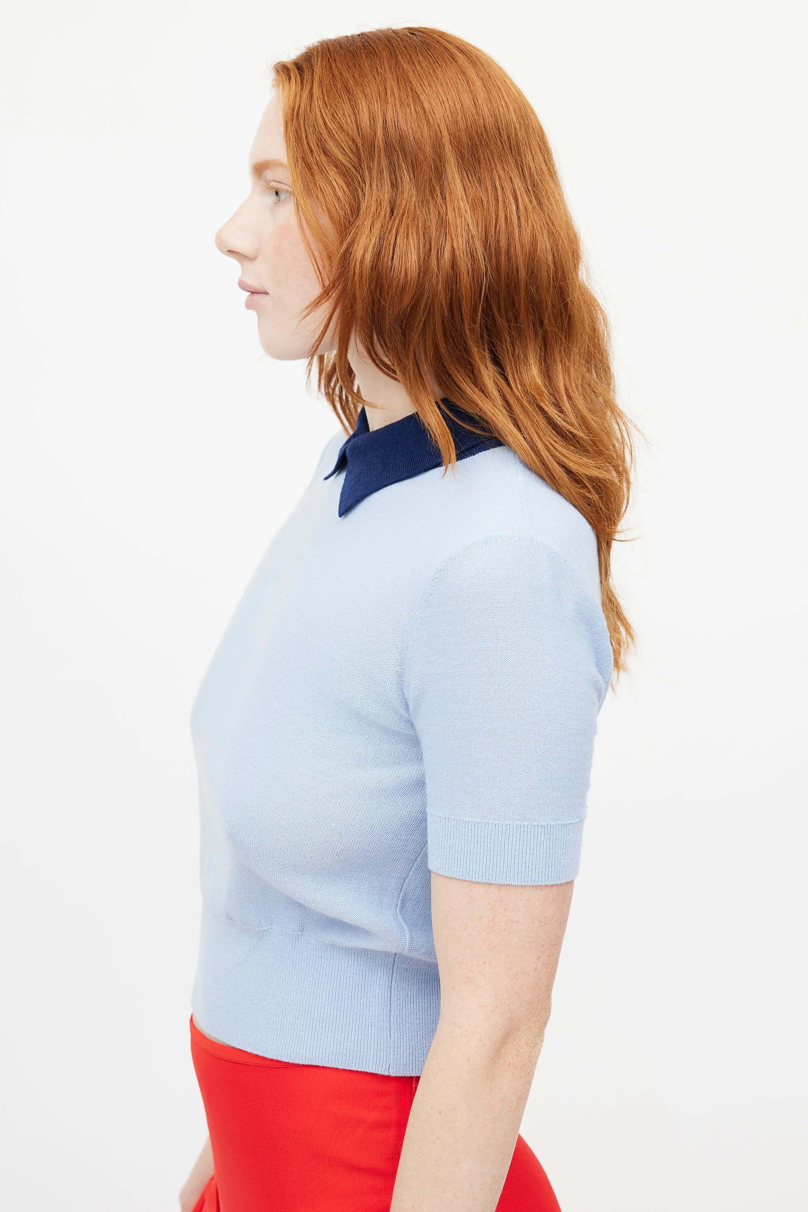 Blue Knit Collared Top
