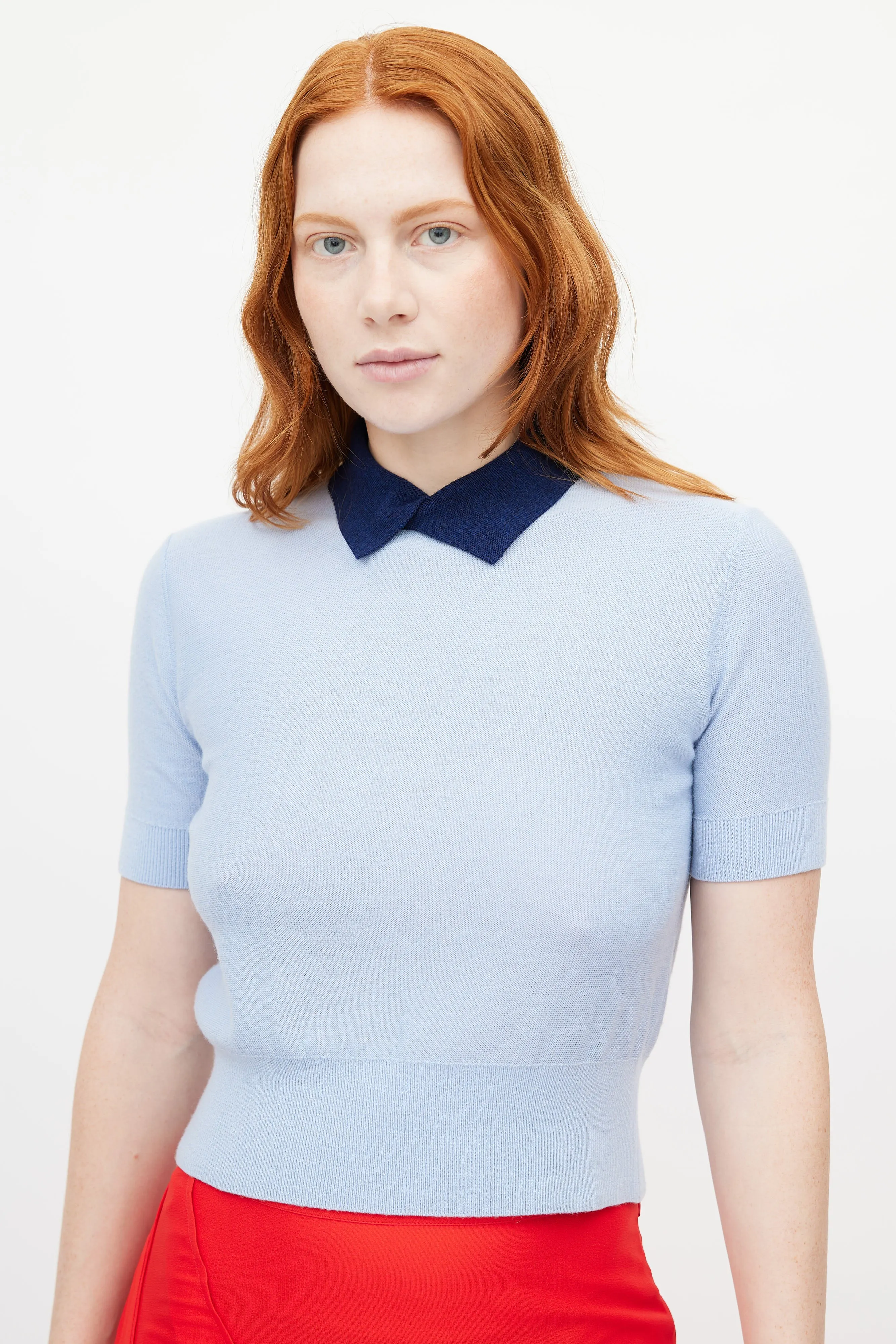 Blue Knit Collared Top