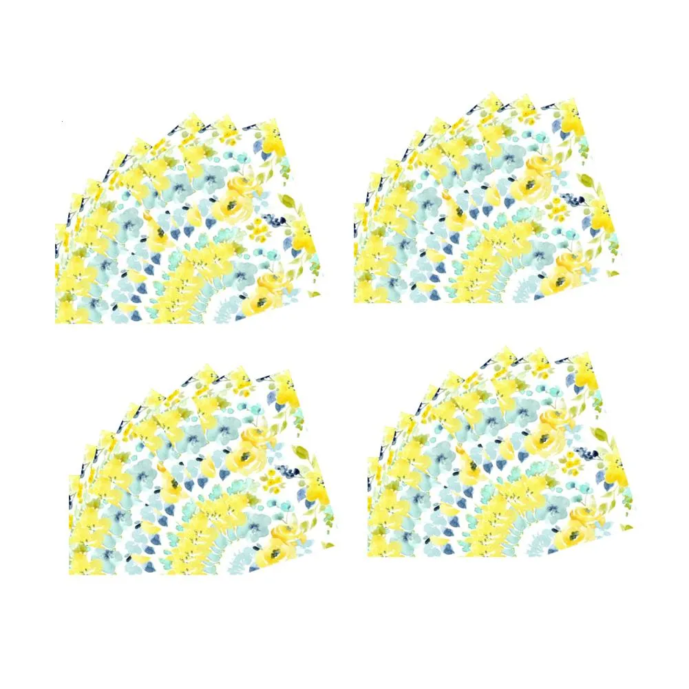 Blue Pink Floral Printed Paper Hand Guest Bath Towel Napkin Set of 32