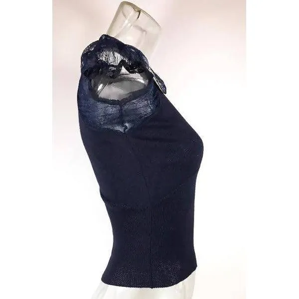 BLUMARINE Navy Blue Knit Cotton Top | Size 38