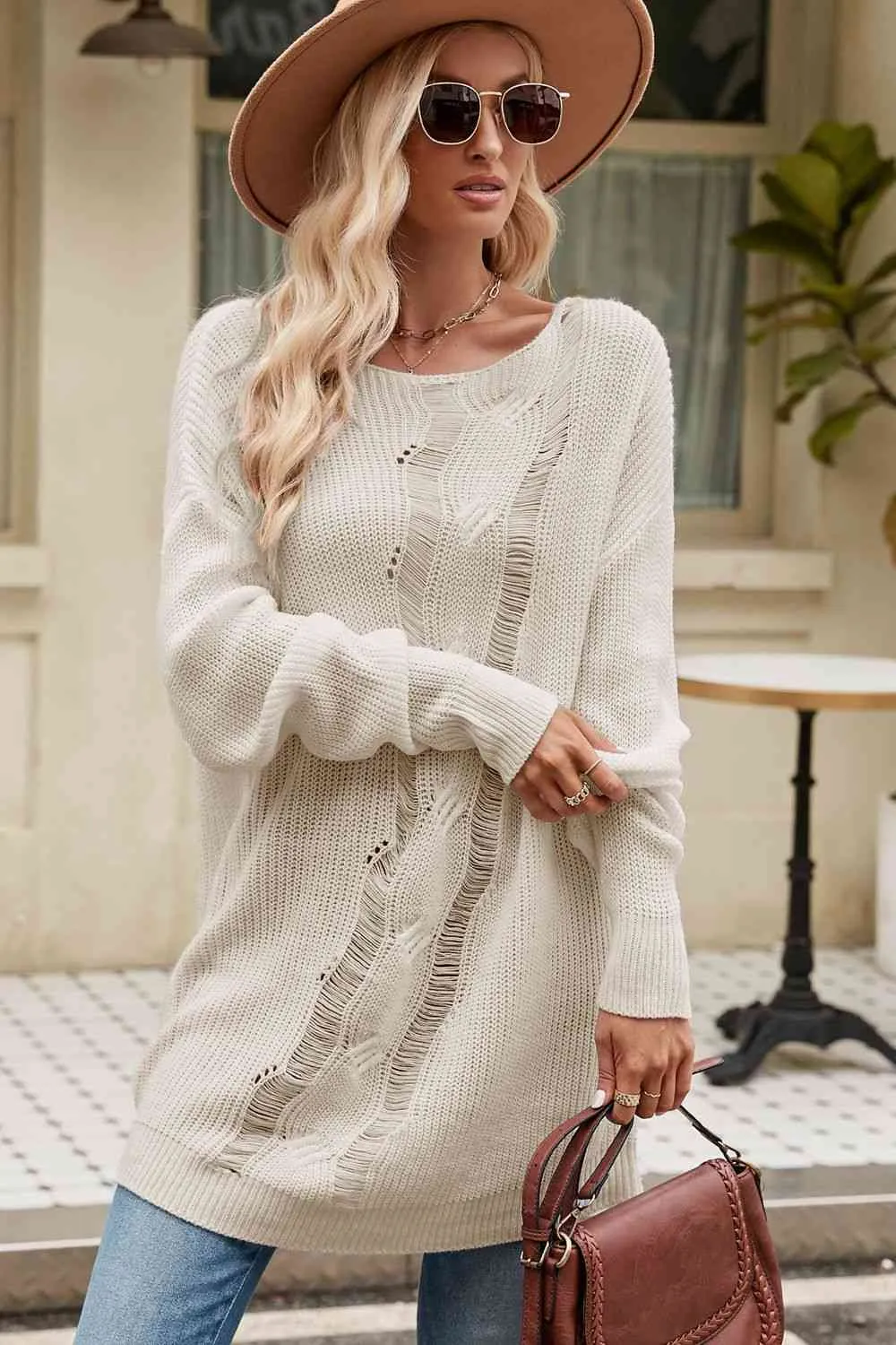 Boat Neck Dropped Shoulder Knit Top