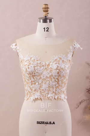Boat Neck Lace Wedding Bolero Sheer Cap Sleeves Bridal Crop Top